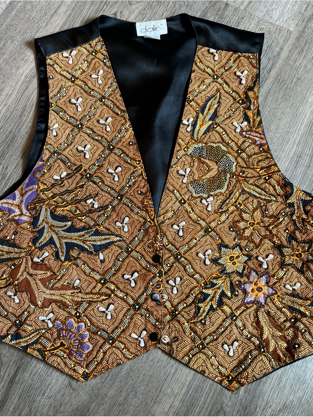 Dalin Gold & Black Embroidered Floral Vest